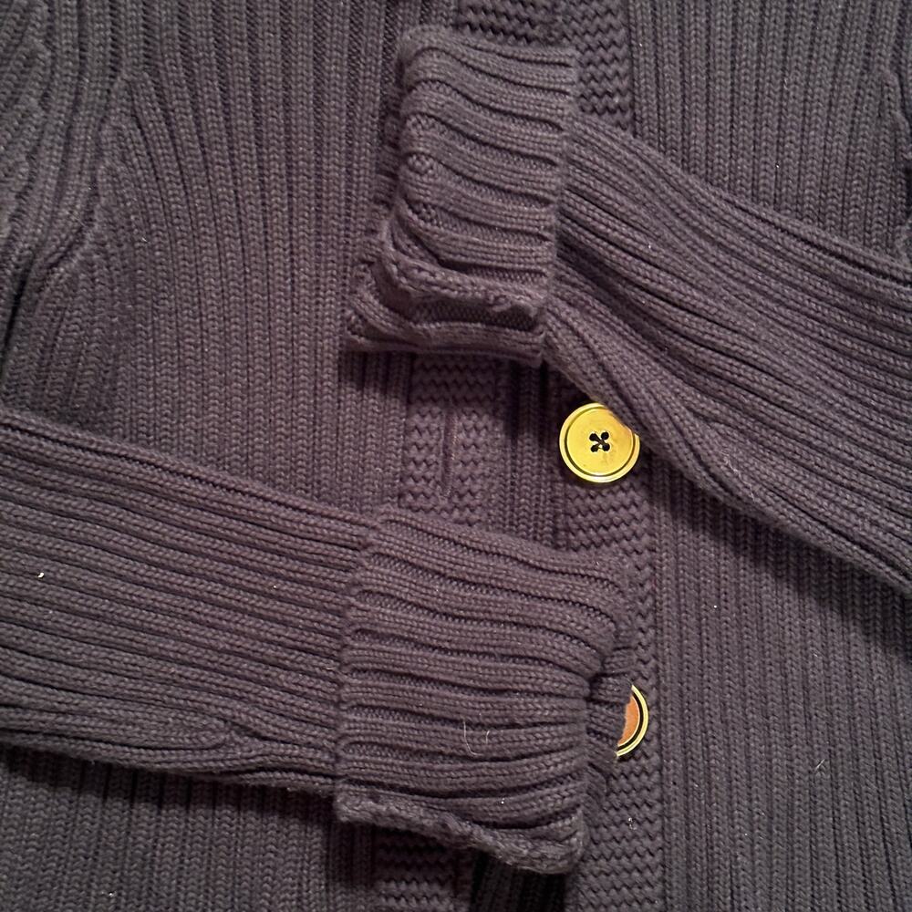 Talbots LADY Jacket Pima Cotton Cardigan Ribbed Knit Button Black SZ Medium - Picture 7 of 9